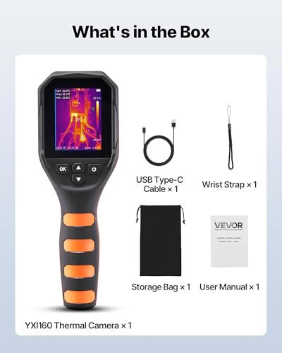Image of VEVOR Thermal Camera, 320 x 240 TISR Super Resolution, Thermal Imaging Camera with 2MP Visual Camera, 160 x 120 IR Resolution, 25 HZ Refresh Rate, -4F to 1022F, 4 Image Modes & 6 Color Palettes