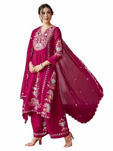 arriva fab Women's Elegant Nayra Cut Embroidered Georgette Kurta Set with Palazzo and Dupatta - Image 2