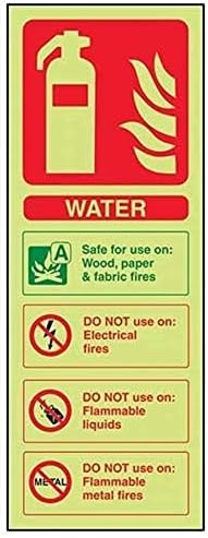 VSafety Glow In The Dark Water Id Fire Extinguisher Sign - 75mm x 200mm - Rigid Plastic