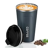CMKJ Thermobecher Edelstahl,Kaffeebecher to Go,Vakuumisolierter Edelstahlbecher, Kaffeetasse mit Deckel für Tee Kaffee Heißes Kaltes Wasser Kaffee Reisebecher (Blau,13oz/380ml)