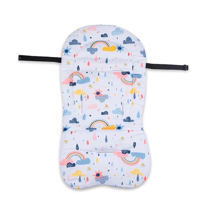 Image of Pushchair Baby Stroller High Chair Soft Seat Cushion Dining Chair Liner Mat Pad Breathable Protector Cover Accessories Soft Pillow Thick Non - Slip Suede Fabric, Cotton Rainbow Design Cushion.