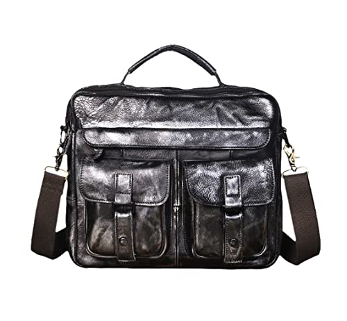 Mallette en cuir haut de gamme style antique pour homme couleur café aux détails en métal argenté