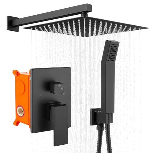 Colonne de Douche Encastrée, Colonne Douche Encastrable，Ensemble de Douche Encastré, Douche Encastrable Set Noir, Kit Douche Encastrable avec Tête de...