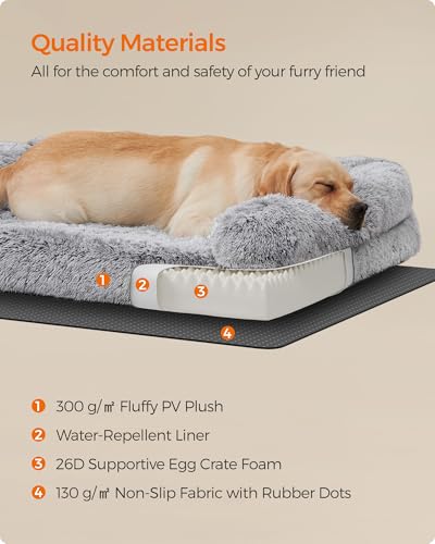 Feandrea FluffyHug Dog Bed, Large Pet Bed for Medium Dogs, Egg Crate Foam Dog Sofa Bed with Removable Washable Cover, 36 x 27 x 9 Inches, Gray Ombré UPGW232G01 - Image 6