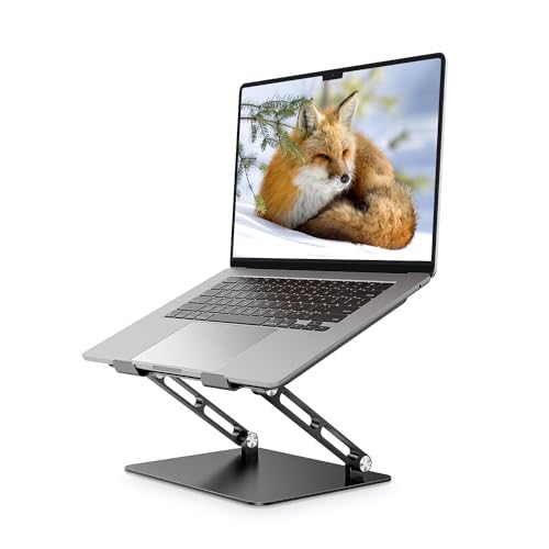 Image of JUANWE Laptop Stand, Stepless Height Adjustable PC Stand, Improves Posture, Ergonomic Design, Foldable, Relieves Back Pain, Back Pain, Back Pain, Anti-Slip, Aluminum Alloy, Heat Dissipation, Fits 11