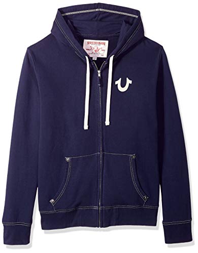 True Religion Men's Buddha Logo Zip Hoodie, True Navy, L