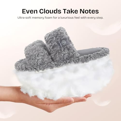 EverFoams Women's Fuzzy Open Toe Slippers Comfy Soft Memory Foam Indoor House Shoes4