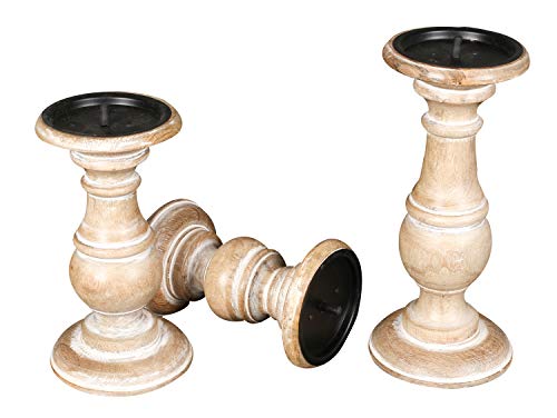 Candle Holder Stand Wooden, Candalbras, Candle Holders, Unity Candle Holders, Rounded Turned Colums, Country Style Idle Gift For Wedding, Party, Home, Spa - 10,8,6 Inch Set Of 3 - White Wash #TOP3
