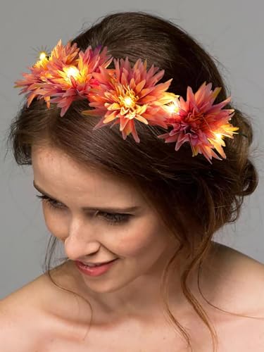 Vakkery Light Up Flower Crown Headbands LED Glow Flashing Hair Garland Headdress Wedding Party Festival Hair Accessories for Women and Girls - Image 2