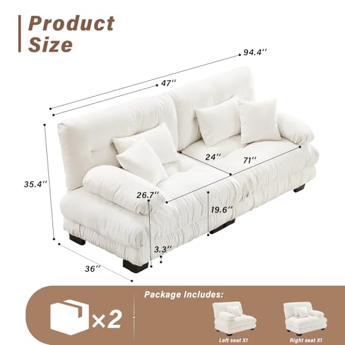 Image of SoarFlash Modern Living Room Velvet Recliner Sofa, Loveseat Sofa for Apartment, Solid Wood Frame, Easy to Install (94.4 inch,White)