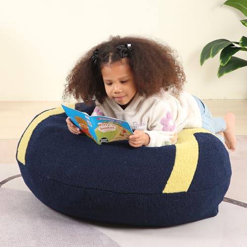 MOMCAYWEX Football Bean Bag Chair for Kids, Cuddly Sherpa, 2.5 feet, Dark Blue