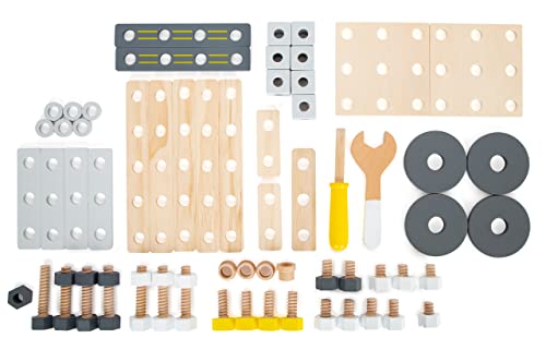 Image of Small Foot Wooden Toys- Ultimate Construction Set Includes Wooden Wrench, Drill and Screws-Premium Building Toys for Boys and Girls Ages 3+, Multi