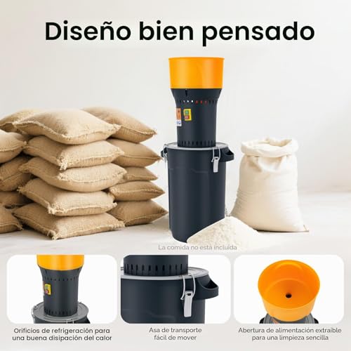 Miniatura 5 de Molino De Cereales Eléctrico De 1000 W, Molino De Granos Con 5 Taamis, Molino De Maíz Trigo Arroz Soja, Depósito 25 L, Asa De Transporte, Para Uso Doméstico Y Agrícola Profesional, Trituradora Para
