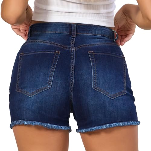 Image of VIPONES Women Mid Rise Jeans Shorts Frayed Raw Hem Summer Stretchy Casual Denim Shorts