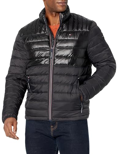 Image of Tommy Hilfiger Mens Embroidered Logo Puffer Jacket