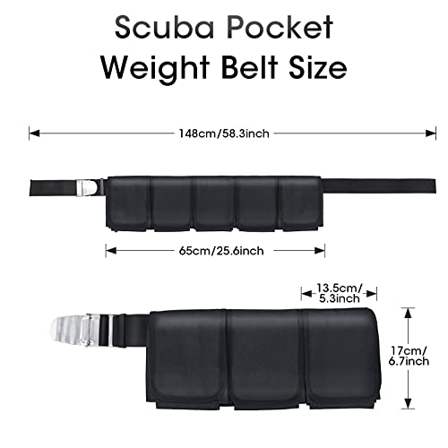 Scuba Weight Belt With 5 Pockets, Quick-Release Buckle Diving Pocket Weight Belt Adjustable Snorkeling Webbing Weight Pouch Belt Fit For Waist 32" To 52" Black #TOP6