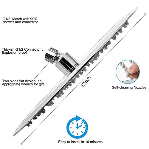 Nearmoon Rain Shower Head, Large Stainless Steel High Flow Bath Shower, Ultra Thin Design Rainfall Booster Showerhead Waterfall Body Covering, Ceiling Or Wall Mount (12 Inch, Chrome Finish) #TOP1