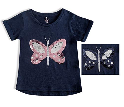 Camiseta Borboleta paetês reversíveis, Tip Top, meninas, Marinho, 4