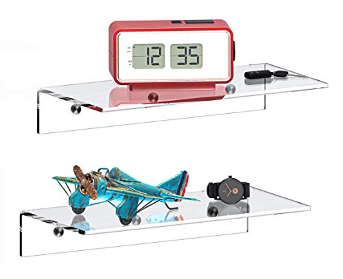 Jusalpha® 12 Inch Contemporary Clear Acrylic Floating Shelves -5 Mm Thickness Wall Mounted Display Organizer, Set Of 2 (12 Inches) #TOP4