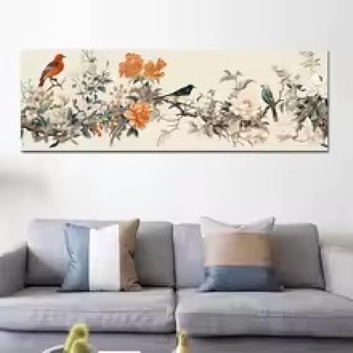 Affiches chinoises d'oiseaux pour décoration de chambre à coucher et salon zen 60x180cm