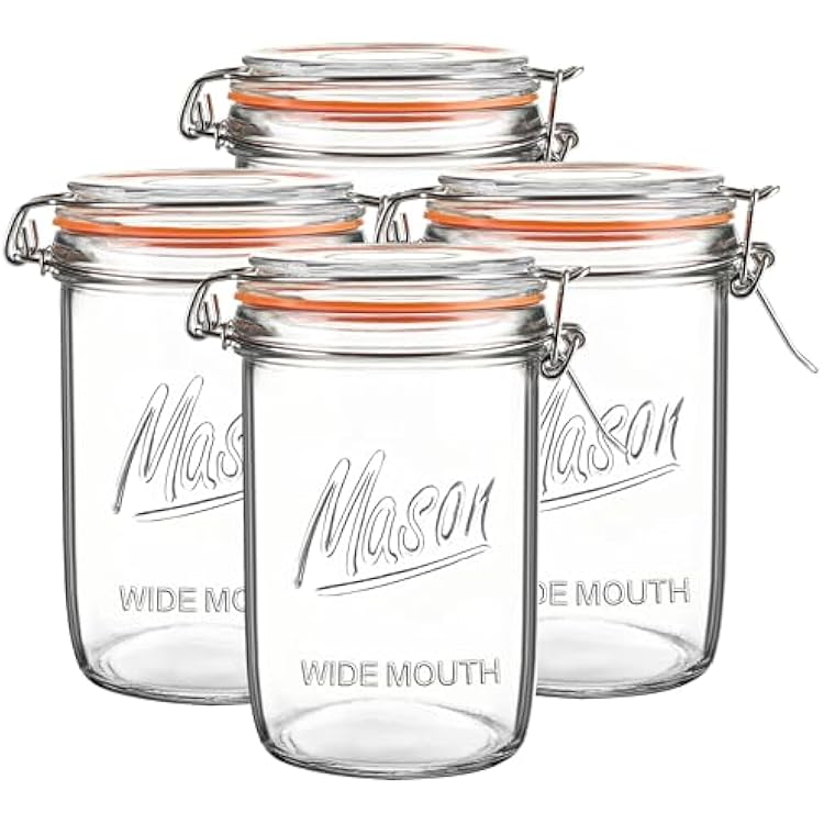 24oz Wide Mouth Mason Jars &ndash; 4 Pack Glass Jars with Airtight Lids for Canning, Pickling, Meal Prep, Jam, Jelly, Overnight Oats & DIY Projects