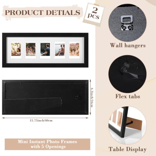 Image of Namalu 2pcs 2 x 3 Multi Pictures Frame Collage Wall Decor with 5 Openings | Hanging Mini Film Photo Wall Frames, Black Wood, 15.8 x 6.3 Inches, Wall Decoration Gifts for Display Birthday Wedding