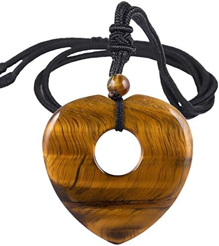 SUNYIK Natural Tiger's Eye Stone Love Heart Crystal Lucky Coin Pendenat Necklace for Women Men, Healing Crystal Amulet Jewelry for Unisex, Heart Shaped, Adjustable 18''-28'' strand