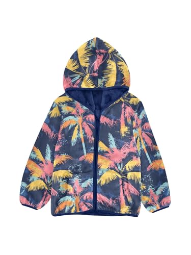 Palm Tree Graffiti Color Girls Fleece Jacket Girls Fall Jacket Boys Coats Zip Up Hoodie Children Sherpa Warm Outerwear 2-10T