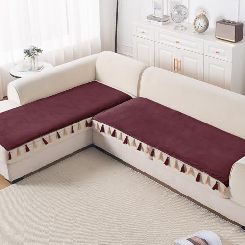 Image of HOKIPO Tassel Tone Sofa Cover L Shape 6 Seater Mat, Graphite Grey