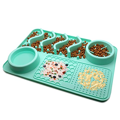 Koomuao – Alfombra de perro multifunción antiglotón para comida, agua, alfombra de lamer con ventosa para perros y gatos para baño, entrenamiento, aseo (L, verde)