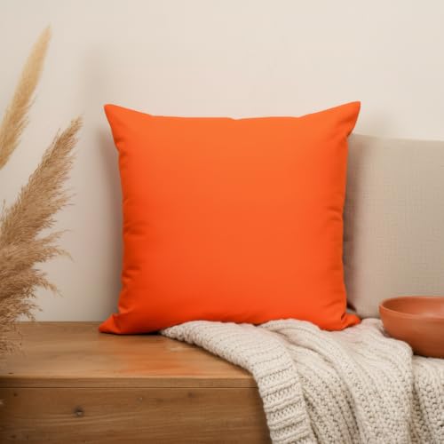 Image of Solid Orange Cotton Cushion Cover | Decorative Throw Pillow Cover for Sofa Couch Bed Living Room Bedroom | Premium Soft Fabric with Hidden Zipper (6)