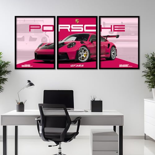 Image of ARTELLY Big Porsche 911 GT3rs Sports Car Framed Wall Posters, Set of 3, Premium Framed Painting, Living Room Bedroom Decoration, Large Size Gift Item for Boys Room Decor (Porsche 3, 19x25 inch)