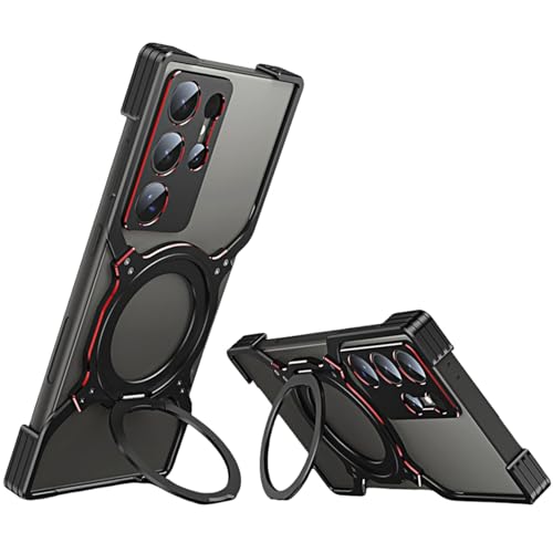 Coque Samsung S25 Ultra en alu noir avec béquille rotative 360