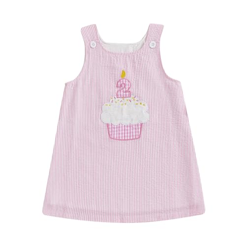 Image of Kids Girls 1st 2nd 3rd 4th Birthday Party Dress Cute Baby Girl First Birthday Cake Smash Outfit Sleeveless Summer Dresses Number Cup Cake Embroidered (2nd Pink, 2-3 Years)