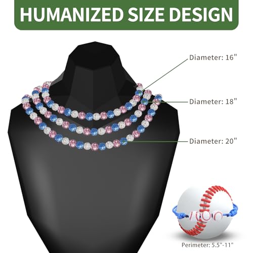 Men's Beaded Baseball Necklace, Bling Ice Collection, 16”-20” Inches, Ideal for Baseball Teams and Enthusiasts2