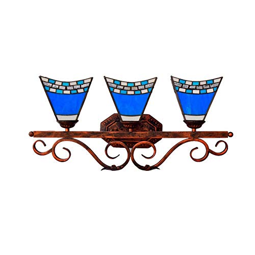 Preisvergleich Produktbild JUNPE Wandlampe Tiffany-Art-Buntglas-Doppelwandleuchte Wandleuchte DREI Lichtquelle Wandleuchten Home Decor Wandleuchte Geeignet for Schlafzimmer Esszimmer Wohnzimmer 63 * 27cm