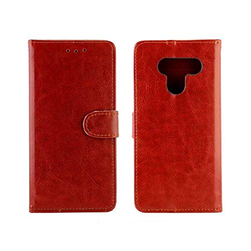 JSLY – Capa de couro para LG Q60 / K50 sem dobradiças com textura de cavalo horizontal com suporte e