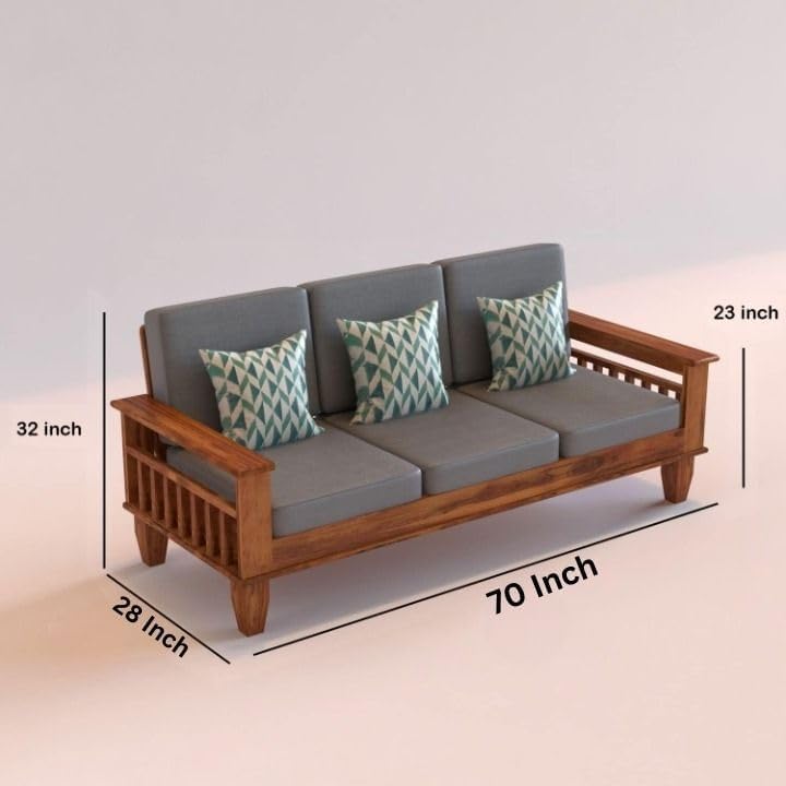 Image of Sheesham Wood 6 Seater Sofa Sets for Living Room Wooden 6 Person Sofa Set Without Coffee Table | Sofas Six Seater for Office (3+2+1,Honey Finish)