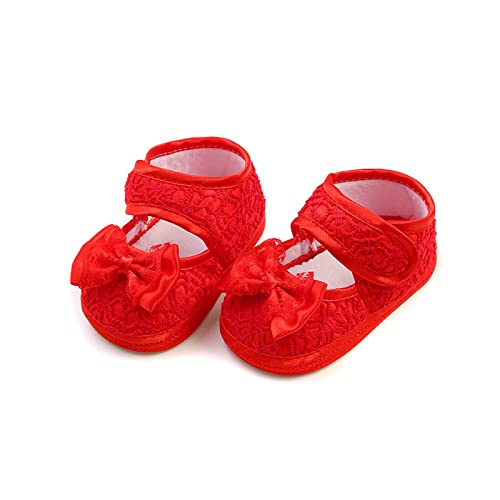 Baby Boy Girl Lace Up Leather Sneakers Rubber Sole Soft Round Toe Princess Dress Mary Jane Flat Shoes House Shoes Red #TOP2