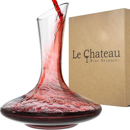 Le Chateau Decantador de vino - Jarra de cristal soplado a mano sin plomo para vino - Gran capacidad (750ml) - Respirador y aireador de vino tinto - Juego de jarra para vino - Regalos y accesorios