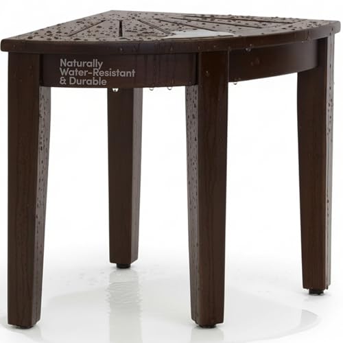 Image of AquaTeak Kai Mocha-Shield Corner 15.5 inch Teak Shower Bench