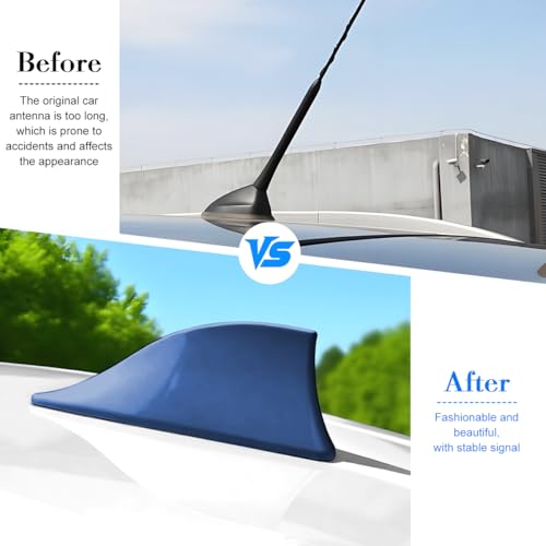 Image of Car Shark Fin Antenna Cover, Top Roof Aerial Base AM /FM Radio Signal Base with Adhesive Tape, Fashionable Automotive Top Decoration Replacement, Universal for Vehicles (Blue)
