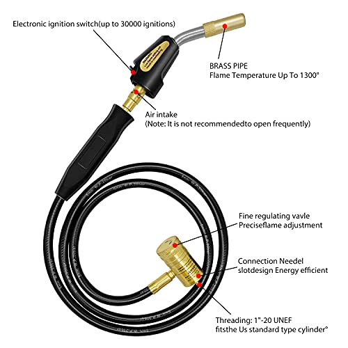 Propane Torch With 4.8Ft Hose And Self Ignition Trigger, Mapp Gas Torch,Welding Torch For Brazing,Barbecue,Heating,Handheld Blow Torch For Mapp Cylinder #TOP1