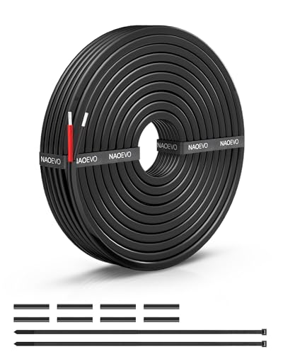 NAOEVO 16 Gauge Wire 2 Conductor Electrical Wire, 16 AWG Stranded PVC Cord, 12V Low Voltage/Tinned Copper/Flexible Cable for Automotive Wiring, Lamp Cord, Marine Cable (15FT)