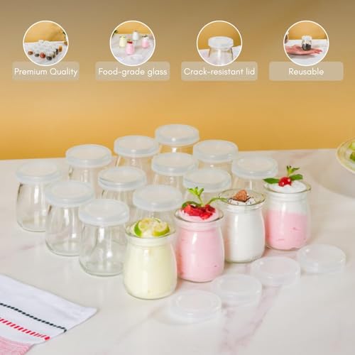 Image of Glass Food Storage Containers with Airtight Bamboo Lid, Coffee Storage Jars for Home Kitchen, Pantry Tea, Spices, Snack (PUDDING JAR SET OF 6, 100 ML)