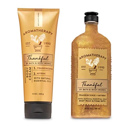 Bath and Body Works Aromatherapy Thankful Frankincense Myrrh Body Cream Foam Bath Wash Full Size Duo