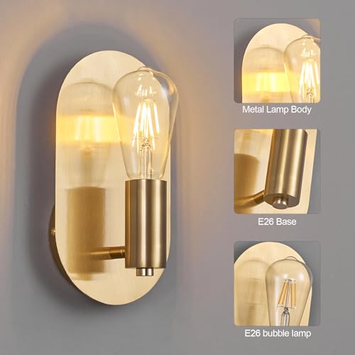 Image of Modern Wall Sconces Set of Two Mid-Century Sconces Wall Lighting 6W Stainless Steel Oval Decor Gold Wall Lamps for Bedrooms Living Room Bathroom Corridor