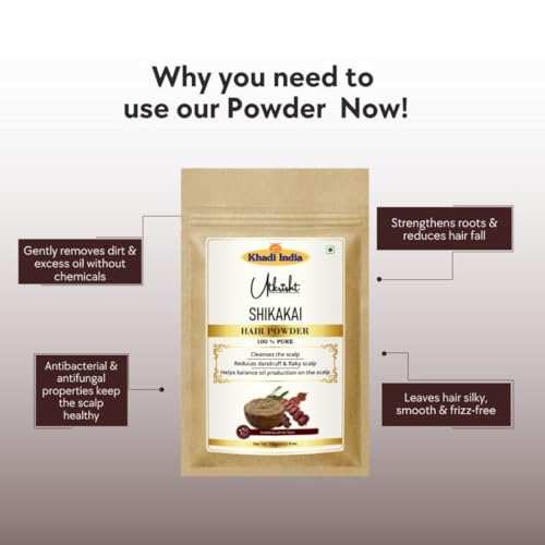 Image of Khadi Herbal Hair Powder Mix with Amla, Bhringraj, Henna, Shikakai & Reetha for Strong, Thick & Shiny Hair | Ayurvedic Hair Care Powder - 500GM (Pack of 5)