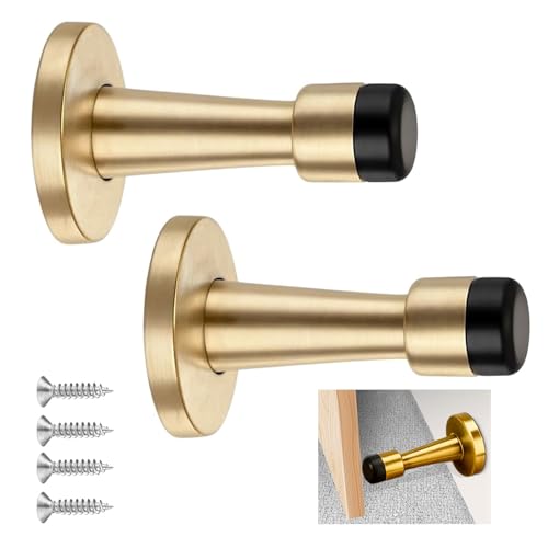 Door Stoppers for Skirtings, 2Pcs Wall Mounted Door Stop with Rubber Anti-Collision Doors Stopper Skirting Board Door Stop Protect Doors and Walls from Damage, Reduce Noise (Gold)