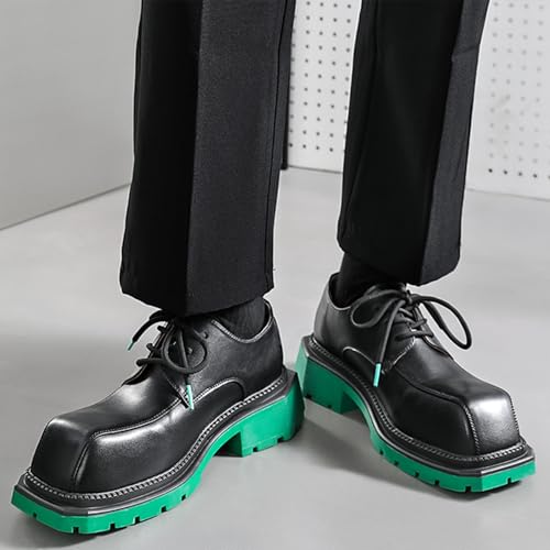 Men's Black Leather Platform Lace Up Derby Shoes Classic Square Toe Non Slip Lug Sole Formal Dress Shoes Casual Business Office Work Oxfords4